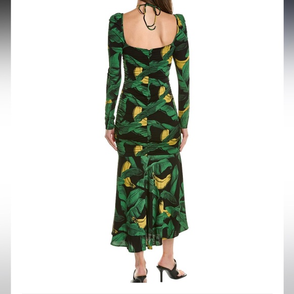 GANNI - Printed Drapey Jersey Gathering Midi Dress - Size 10 - Picture 2 of 6